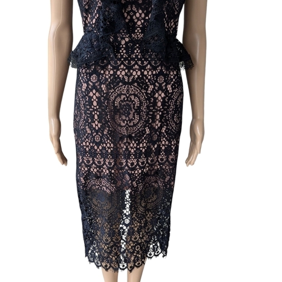 ALEXIS Narasse Dark Romantic Feminine Black Lace Racer Back Ruffle Midi Dress -S - Picture 5 of 7